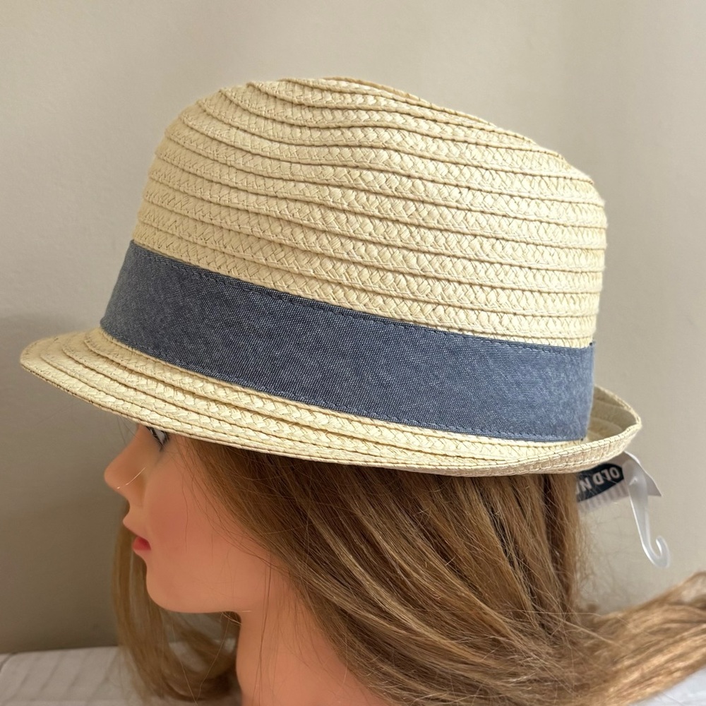 New Blue Beige Old Navy Straw Trilby Fedora Hat